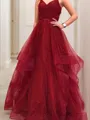 A-Line/Princess V-neck Floor-Length Net Prom Dress