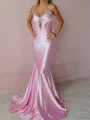 Sheath Spaghetti Straps Beading Court Train Corset Prom Dress