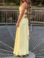 Sheath V-neck Pleated Floor-Length Silk Like Satin Prom Dress
