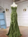 Sheath Spaghetti Straps Appliques Lace Sweep Train Silk Like Satin Corset Prom Dress