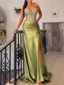Sheath Sweetheart Appliques Lace Court Train Silk Like Satin Corset Prom Dress