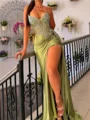 Sheath Sweetheart Appliques Lace Court Train Silk Like Satin Corset Prom Dress