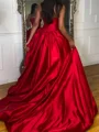 Ball-Gown Sweetheart Beading Court Train Satin Corset Prom Dress