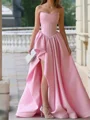 A-line Straight Pleated Floor-Length Satin Corset Prom Dress
