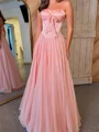 A-line Straight Ruffles Sweep Train Chiffon Corset Prom Dress