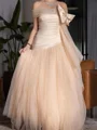 A-line Cold Shoulder Bow Floor-Length Satin Corset Prom Dress