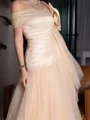 A-line Cold Shoulder Bow Floor-Length Satin Corset Prom Dress