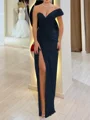 Sheath One-Shoulder Pleated Floor-Length Chiffon Corset Prom Dress
