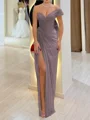 Sheath One-Shoulder Pleated Floor-Length Chiffon Corset Prom Dress