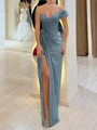 Sheath One-Shoulder Pleated Floor-Length Chiffon Corset Prom Dress