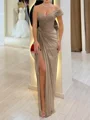 Sheath One-Shoulder Pleated Floor-Length Chiffon Corset Prom Dress