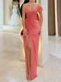 Sheath One-Shoulder Pleated Floor-Length Chiffon Corset Prom Dress