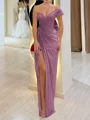 Sheath One-Shoulder Pleated Floor-Length Chiffon Corset Prom Dress