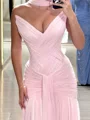 Sheath V-neck Ruffles Sweep Train 30D Chiffon Corset Prom Dress