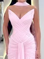 Sheath V-neck Ruffles Sweep Train 30D Chiffon Corset Prom Dress