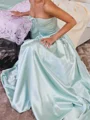A-line Straight Ruffles Sweep Train Satin Corset Prom Dress