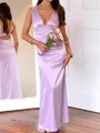 Sheath V-neck Pleated Floor-Length Silk like Satin Corset Prom Dress
