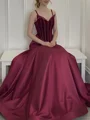 A-line Sweetheart Ruffles Sweep Train Satin Corset Prom Dress