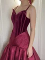 A-line Sweetheart Ruffles Sweep Train Satin Corset Prom Dress
