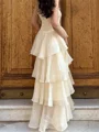 A-line Straight Cascading Ruffles Sweep Train Prom Dress