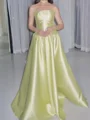 A-line Straight Ruffles Floor-Length Satin Corset Prom Dress