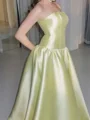 A-line Straight Ruffles Floor-Length Satin Corset Prom Dress