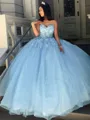 Ball Gown Sweetheart Sweep Train Tulle Prom Dress With Appliques Lace