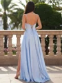 A-line Spaghetti Straps Ruffles Sweep Train Silk like Satin Corset Prom Dress