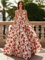 A-line Halter Ruffles Floor-Length Corset Prom Dress