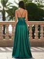 A-line V-neck Ruffles Floor-Length Silk like Satin Corset Prom Dress