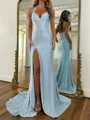 Sheath Halter Sweep Train Corset Prom Dress