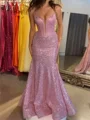 Sheath Spaghetti Straps Sequin Sweep Train Corset Prom Dress