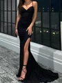 Sheath Spaghetti Straps Pleated Court Train Jersey Prom Dress