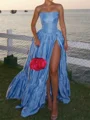 A-line Straight Ruffles Floor-Length Taffeta Corset Prom Dress