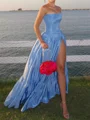 A-line Straight Ruffles Floor-Length Taffeta Corset Prom Dress