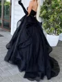 A-line Sweetheart Ruffles Sweep Train Organza Corset Prom Dress