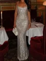 Sheath Square Sequin Floor-Length Prom Dress