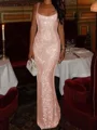 Sheath Square Sequin Floor-Length Prom Dress