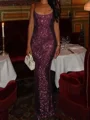 Sheath Square Sequin Floor-Length Prom Dress