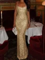 Sheath Square Sequin Floor-Length Prom Dress