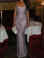 Sheath Square Sequin Floor-Length Prom Dress