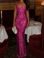 Sheath Square Sequin Floor-Length Prom Dress