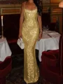 Sheath Square Sequin Floor-Length Prom Dress