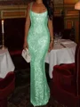 Sheath Square Sequin Floor-Length Prom Dress