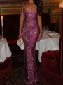 Sheath Square Sequin Floor-Length Prom Dress
