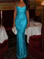 Sheath Square Sequin Floor-Length Prom Dress
