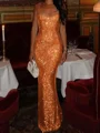 Sheath Square Sequin Floor-Length Prom Dress