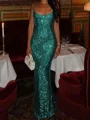Sheath Square Sequin Floor-Length Prom Dress