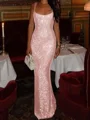 Sheath Square Sequin Floor-Length Prom Dress