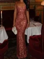 Sheath Square Sequin Floor-Length Prom Dress